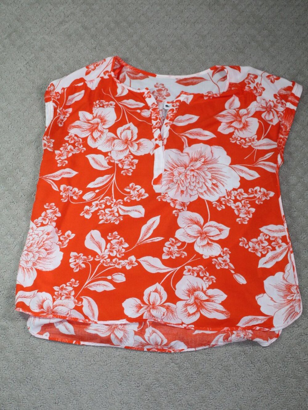 Stylus Size L Orange White Floral High Low Lightweight Blouse